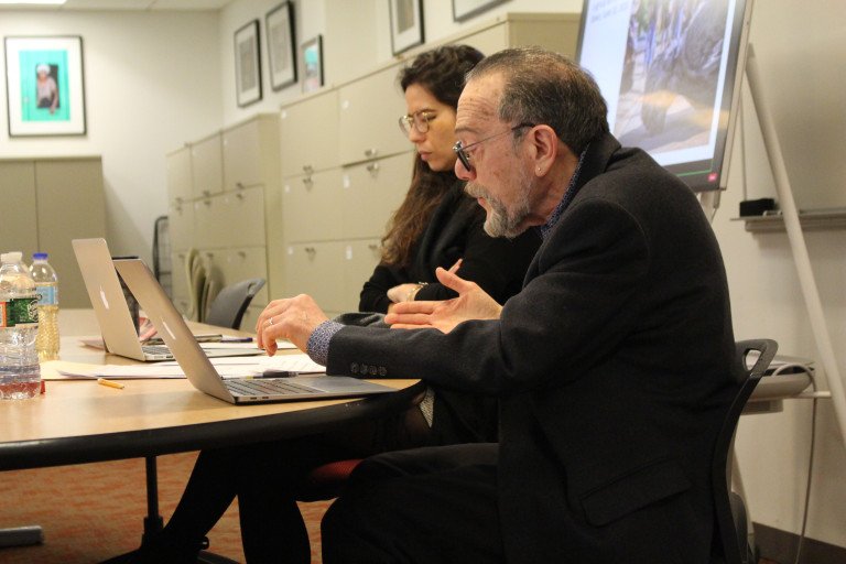 Martin Blatt and Maria John discuss their contributions to "Violence and Public Memory" April 3, 2024. Photo by Jennifer True.