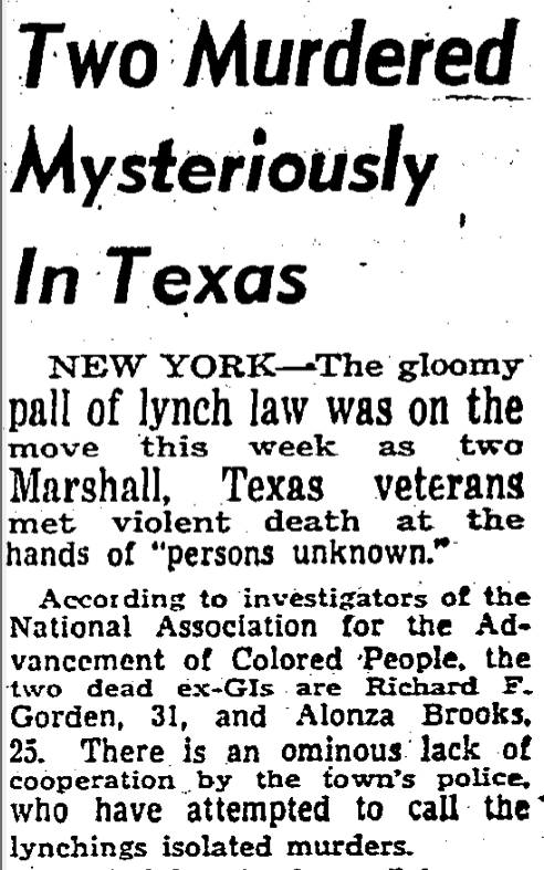 News article from the Chicago Defender about the deaths of Richard F. Gordon and Alonzo Brooks: August 31, 1946. Courtesy of the Burnham-Nobles Digital Archive.